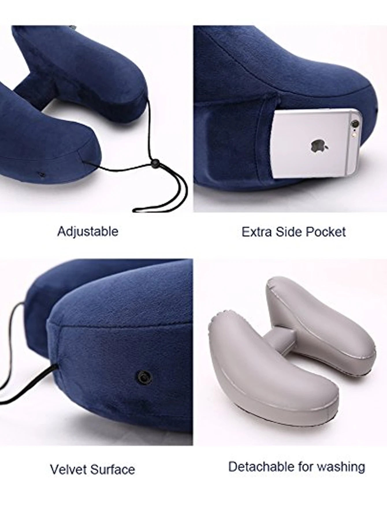Inflatable U-Shaped Travel Neck Pillow with Hood