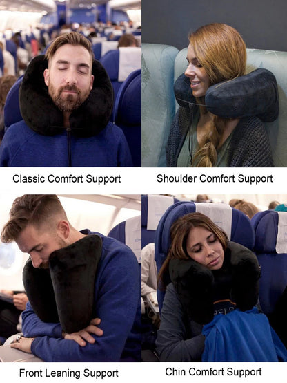 Inflatable U-Shaped Travel Neck Pillow with Hood
