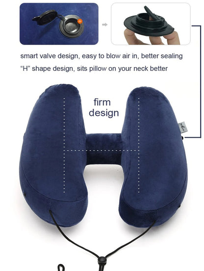 Inflatable U-Shaped Travel Neck Pillow with Hood