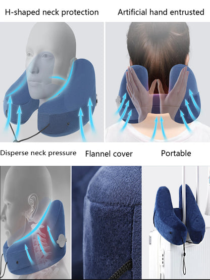 Inflatable U-Shaped Travel Neck Pillow with Hood
